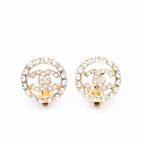 Chanel CC Logo Earrings Metal Rhinestone Gold Clear