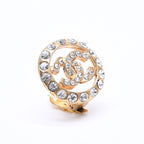 Chanel CC Logo Earrings Metal Rhinestone Gold Clear — view 3