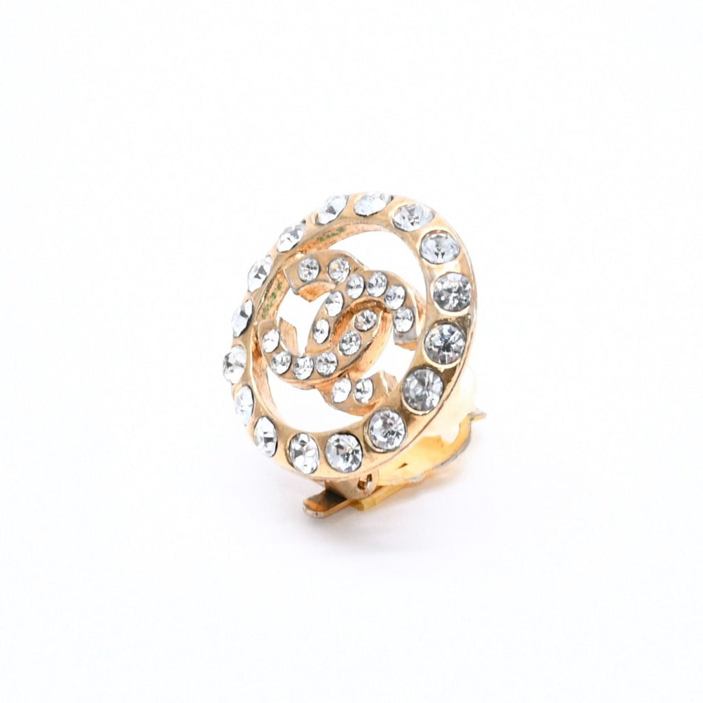 Chanel CC Logo Earrings Metal Rhinestone Gold Clear — view 2