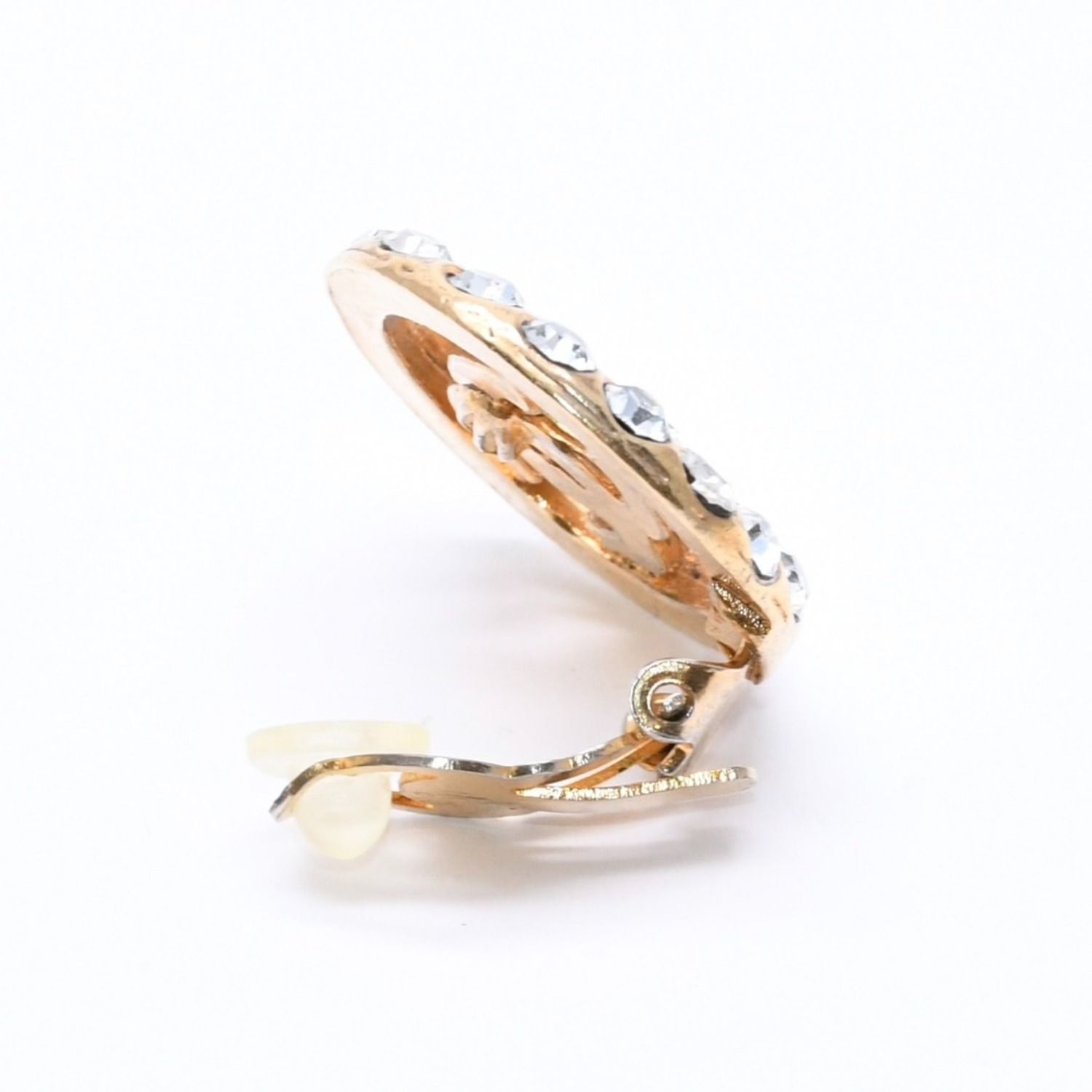 Chanel CC Logo Earrings Metal Rhinestone Gold Clear — view 4