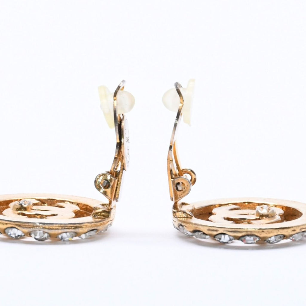 Chanel CC Logo Earrings Metal Rhinestone Gold Clear — view 7