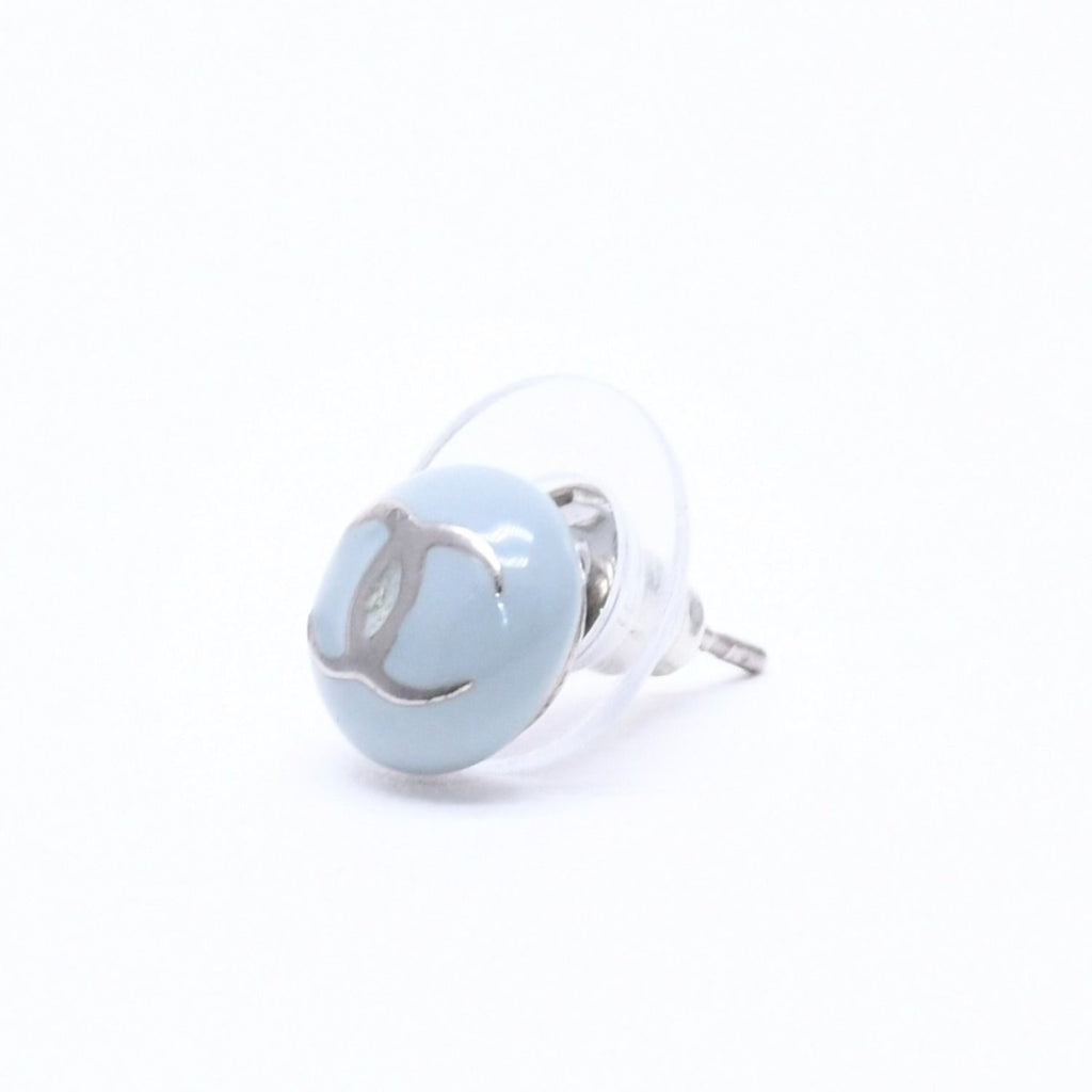 Chanel Single Earrings CC Logo Light Blue Mini 03 — view 2