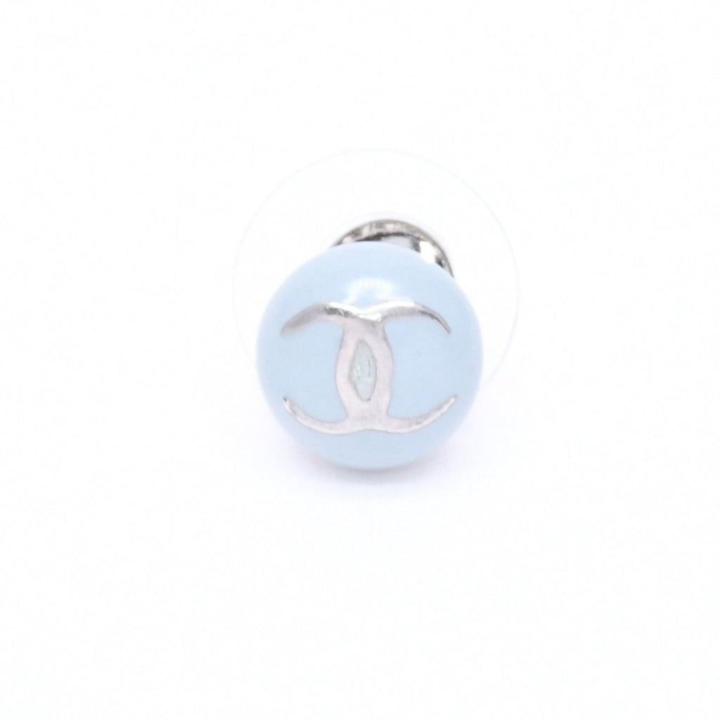 Chanel Single Earrings CC Logo Light Blue Mini 03