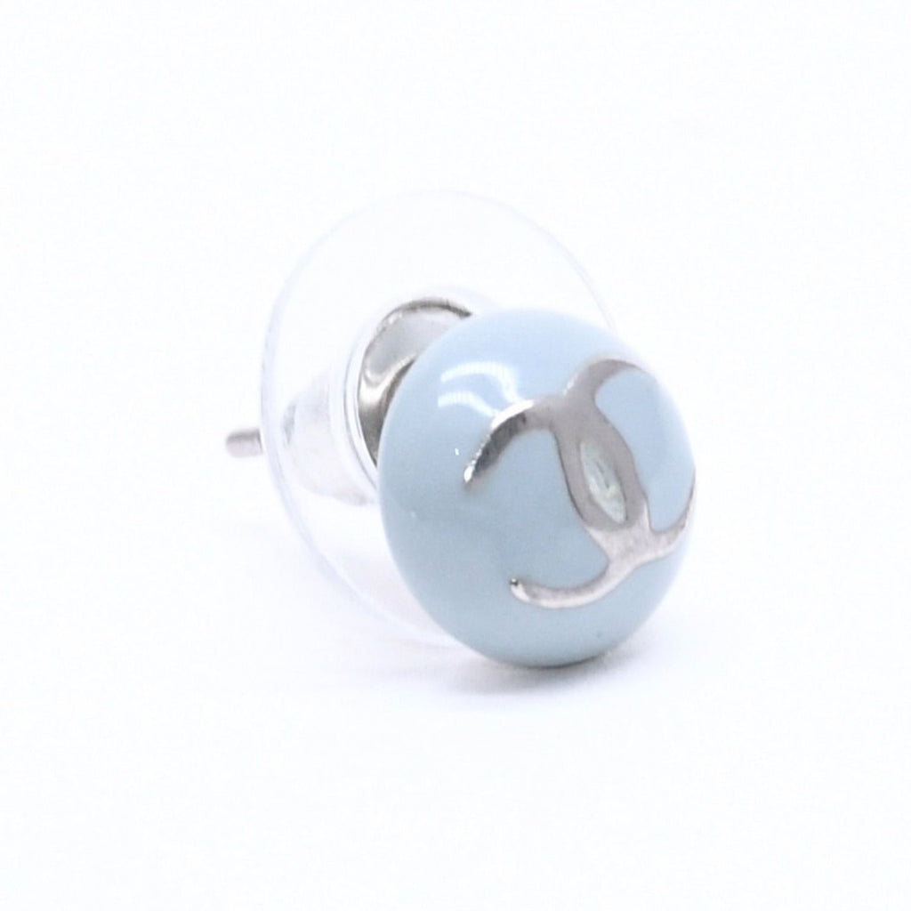 Chanel Single Earrings CC Logo Light Blue Mini 03 — view 3