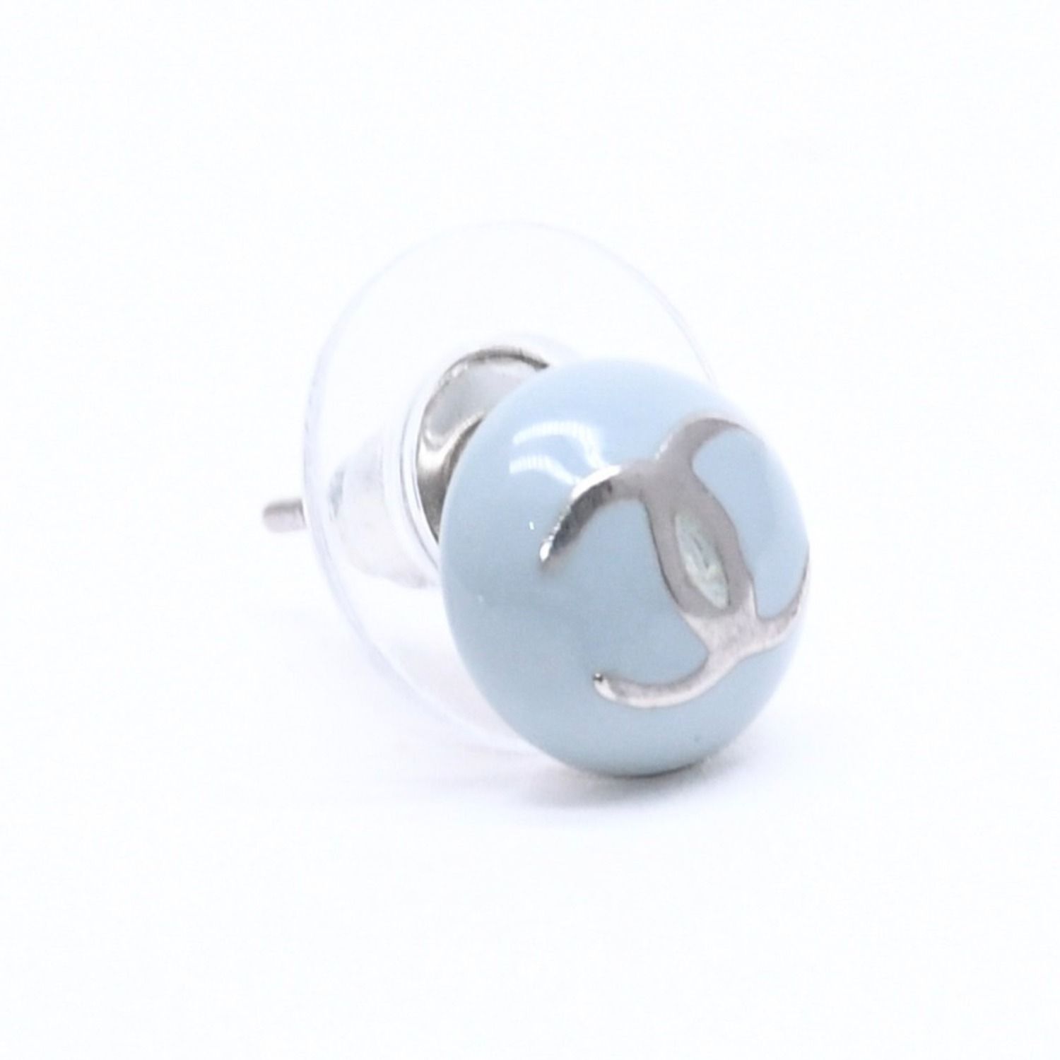 Chanel Single Earrings CC Logo Light Blue Mini 03 — view 3