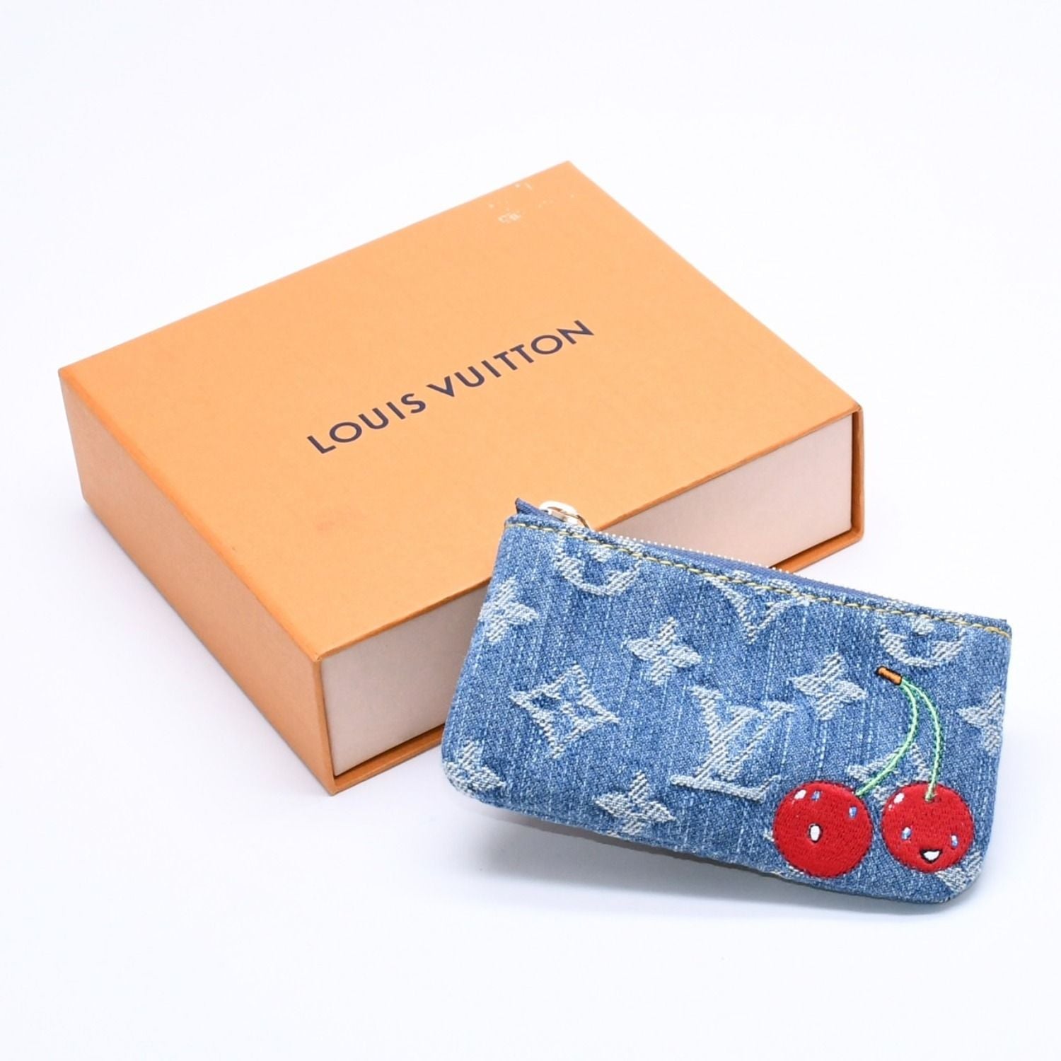 Louis Vuitton Pochette Cles Monogram Cherry Denim Coin Purse Takashi Murakami