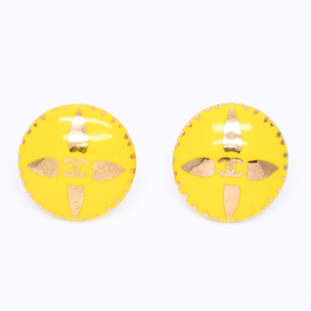Chanel CC Logo Earrings 97 Resin Metal Gold Yellow