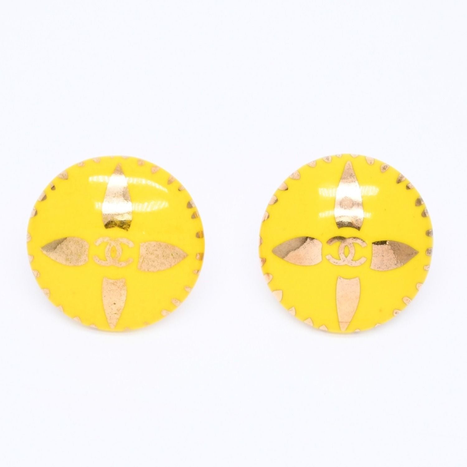 Chanel CC Logo Earrings 97 Resin Metal Gold Yellow