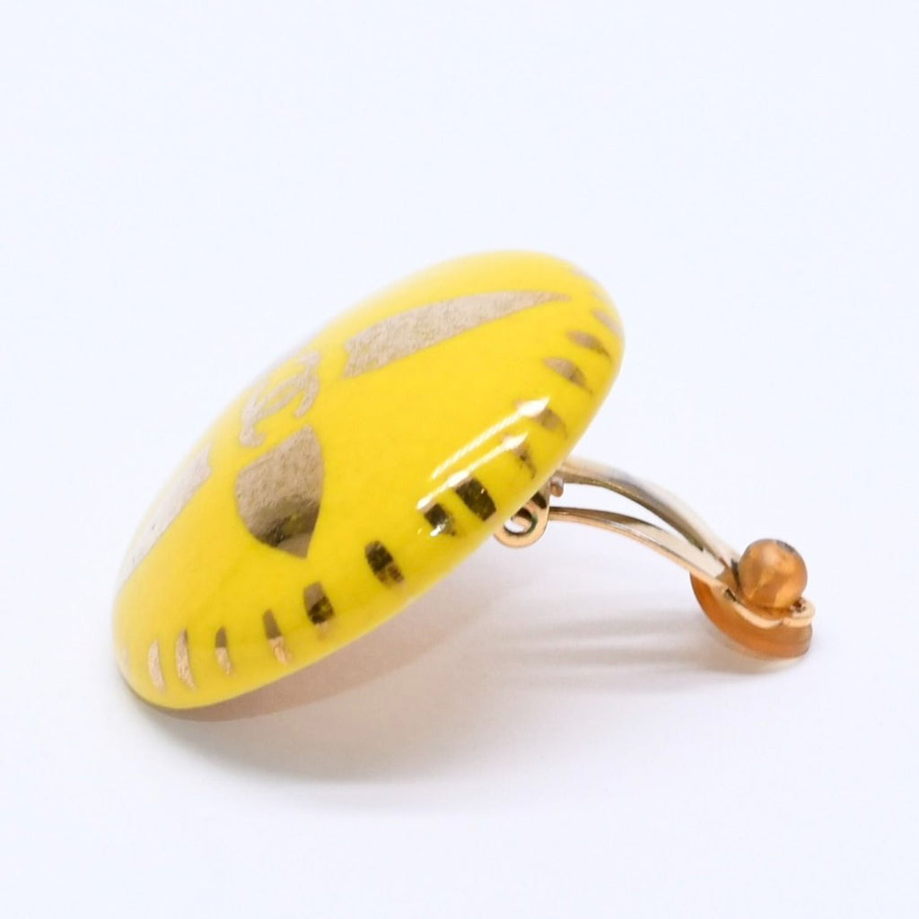 Chanel CC Logo Earrings 97 Resin Metal Gold Yellow — view 4