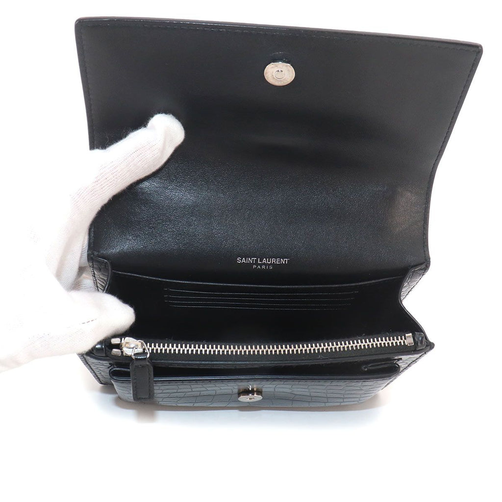 Saint Laurent Sunset Mini Chain Wallet Bifold Croco Shoulder — view 6