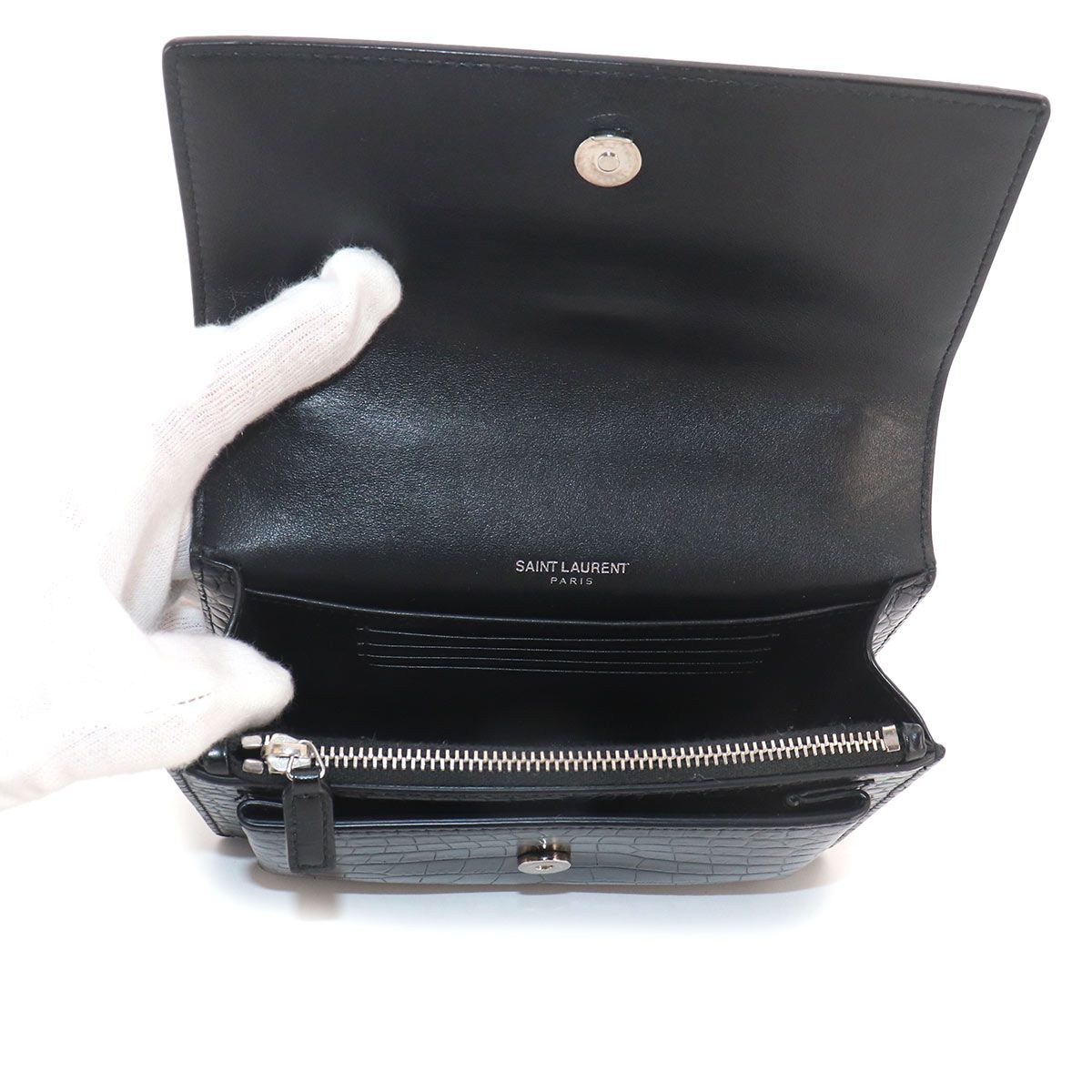 Saint Laurent Sunset Mini Chain Wallet Bifold Croco Shoulder — view 6