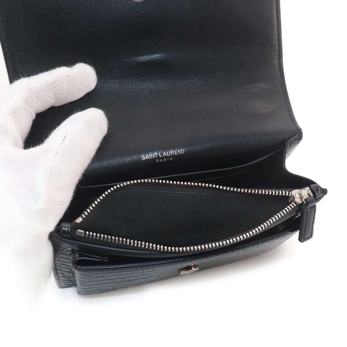 Saint Laurent Sunset Mini Chain Wallet Bifold Croco Shoulder — view 7