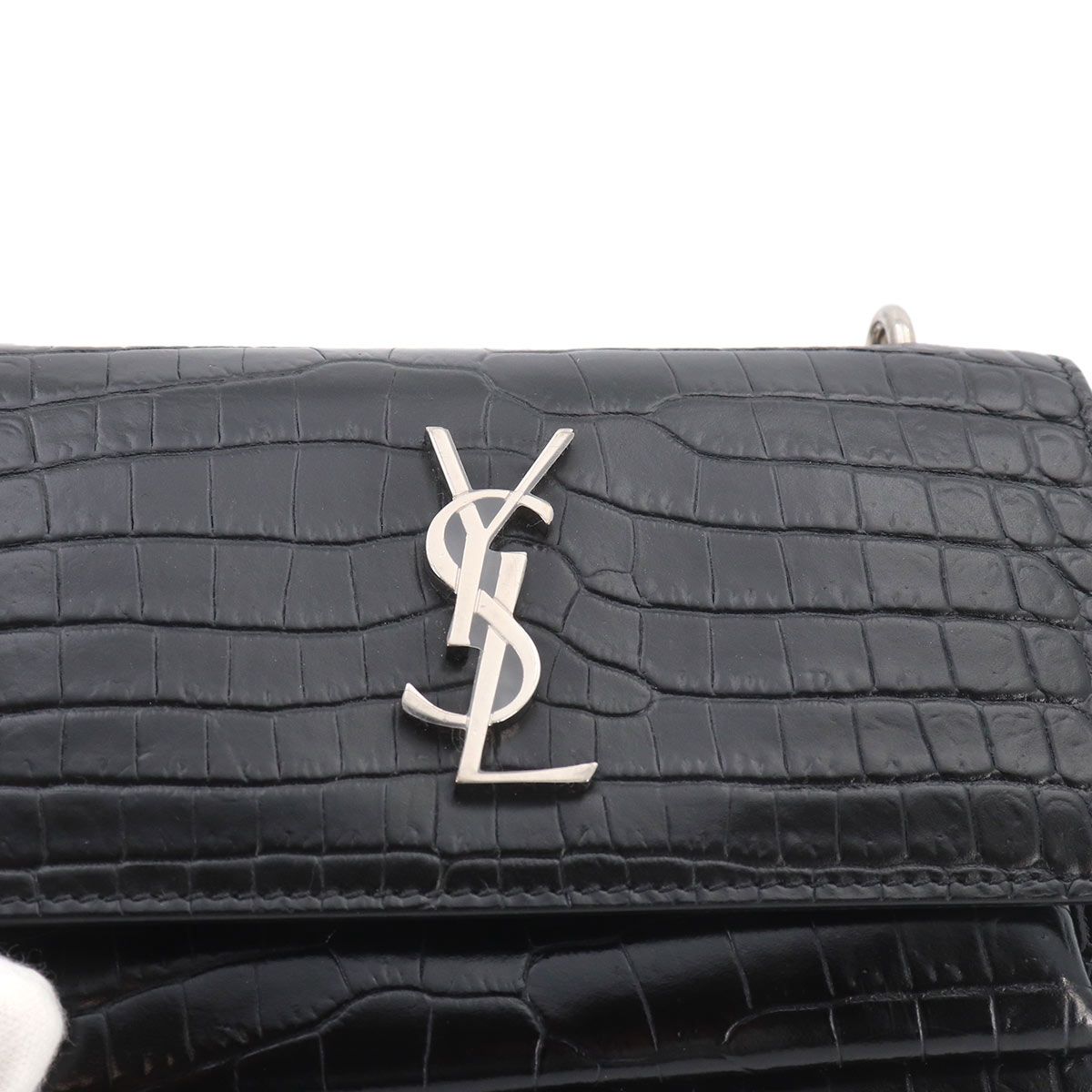 Saint Laurent Sunset Mini Chain Wallet Bifold Croco Shoulder — view 9