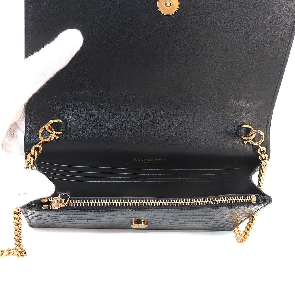 Saint Laurent Kate Chain Wallet Bifold Croco Shoulder — view 6