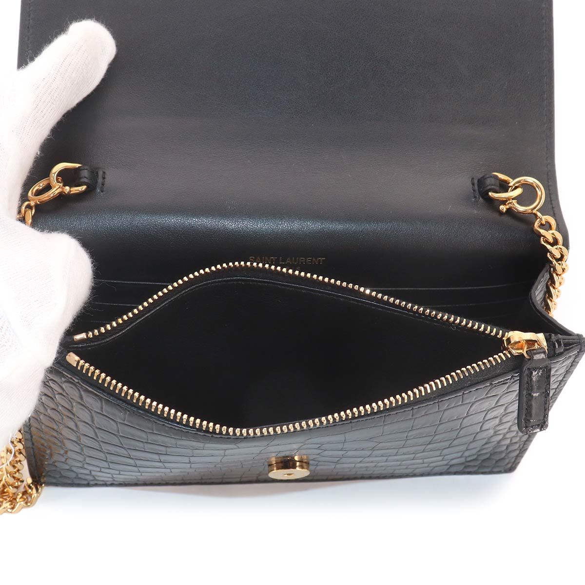 Saint Laurent Kate Chain Wallet Bifold Croco Shoulder — view 7