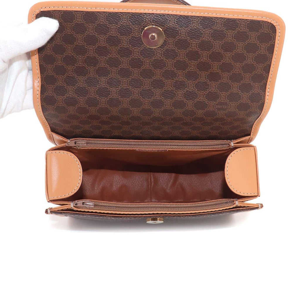 Celine Macadam Pattern 2-Way Bag Leather Brown Gold Vintage — view 6