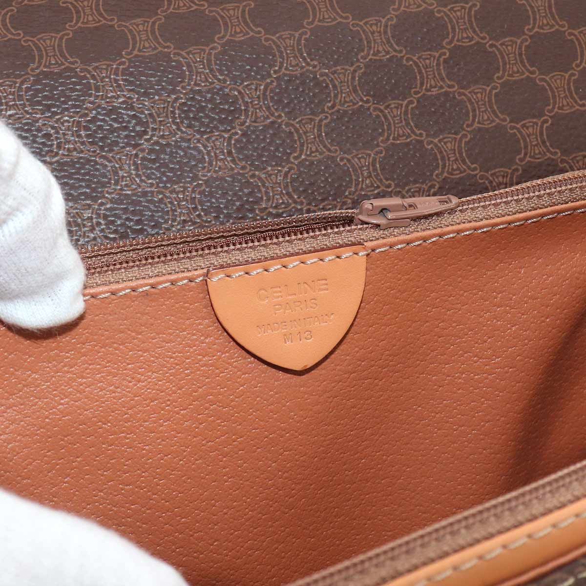 Celine Macadam Pattern 2-Way Bag Leather Brown Gold Vintage — view 8