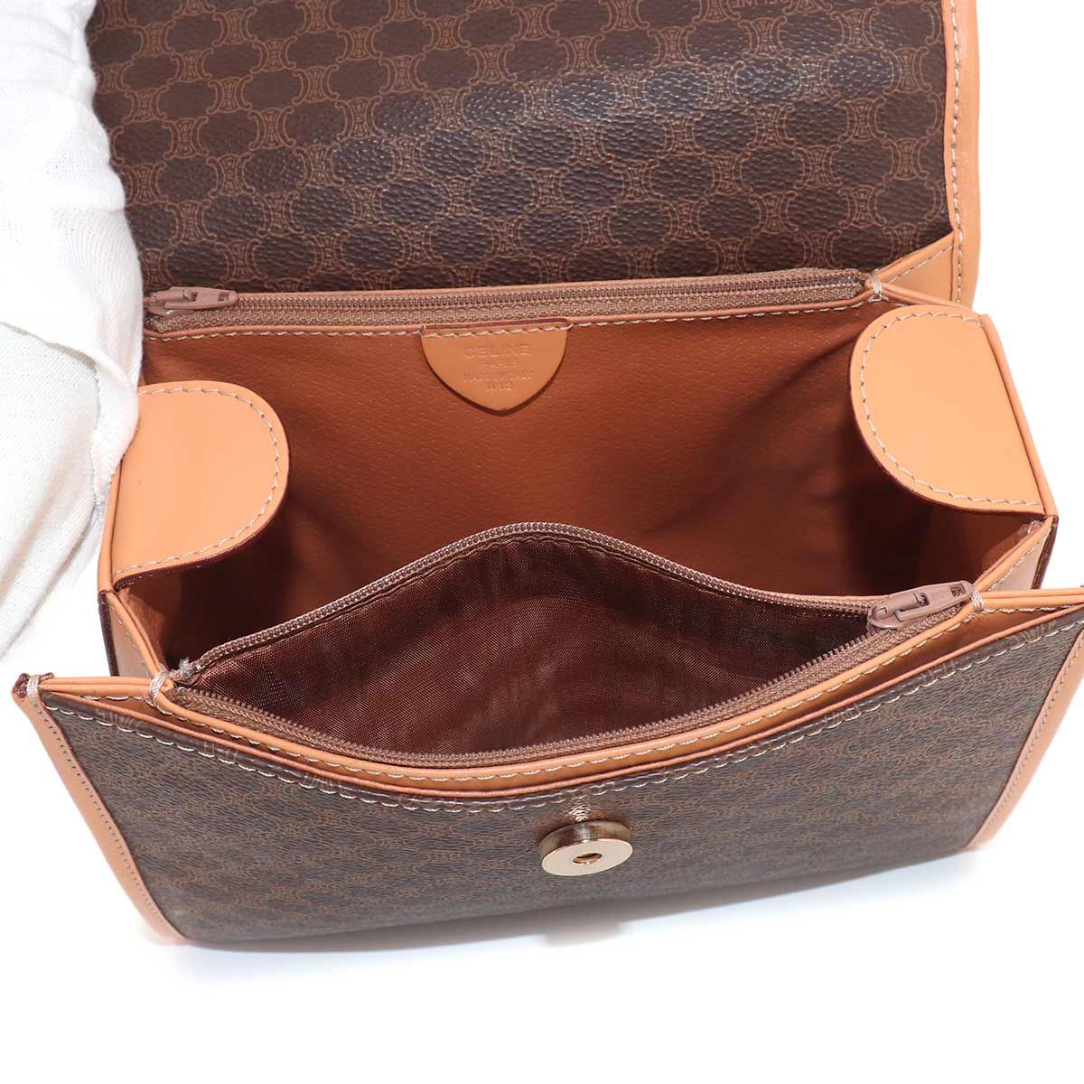 Celine Macadam Pattern 2-Way Bag Leather Brown Gold Vintage — view 7