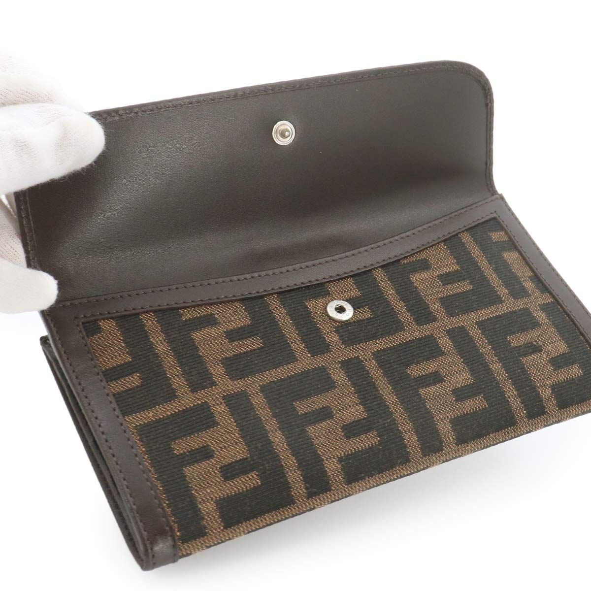 Fendi Zucca Pattern Bifold Wallet Canvas Leather Brown — view 6