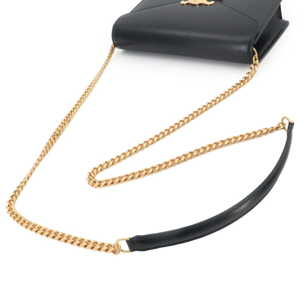 Celine Margo Triomphe Chain Wallet Leather Black Gold Shoulder — view 6