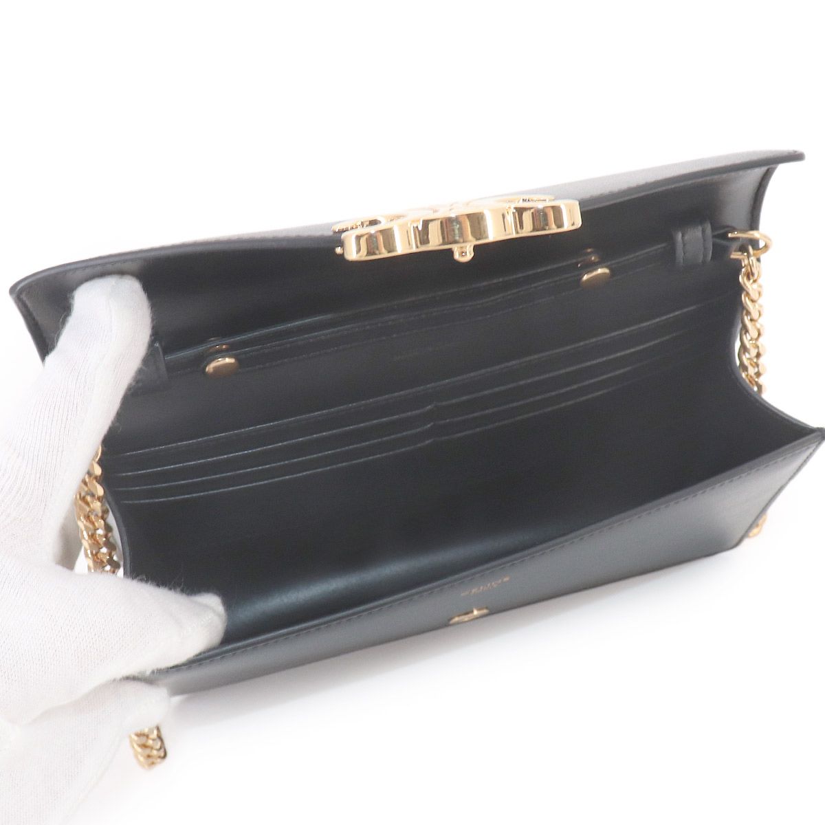 Celine Margo Triomphe Chain Wallet Leather Black Gold Shoulder — view 8