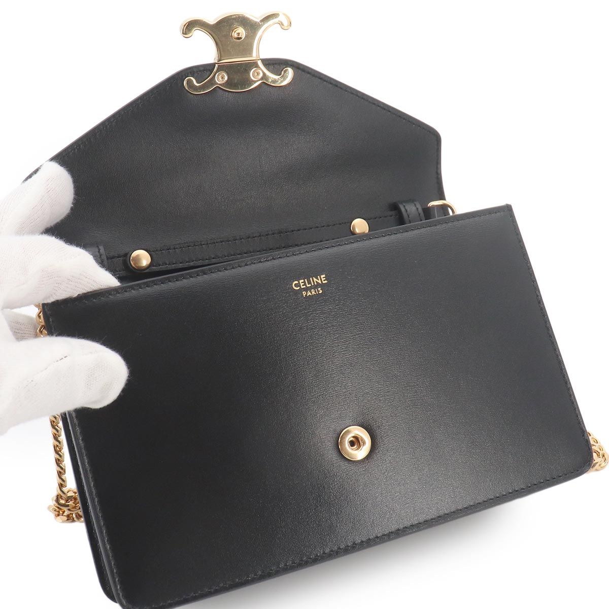 Celine Margo Triomphe Chain Wallet Leather Black Gold Shoulder — view 7