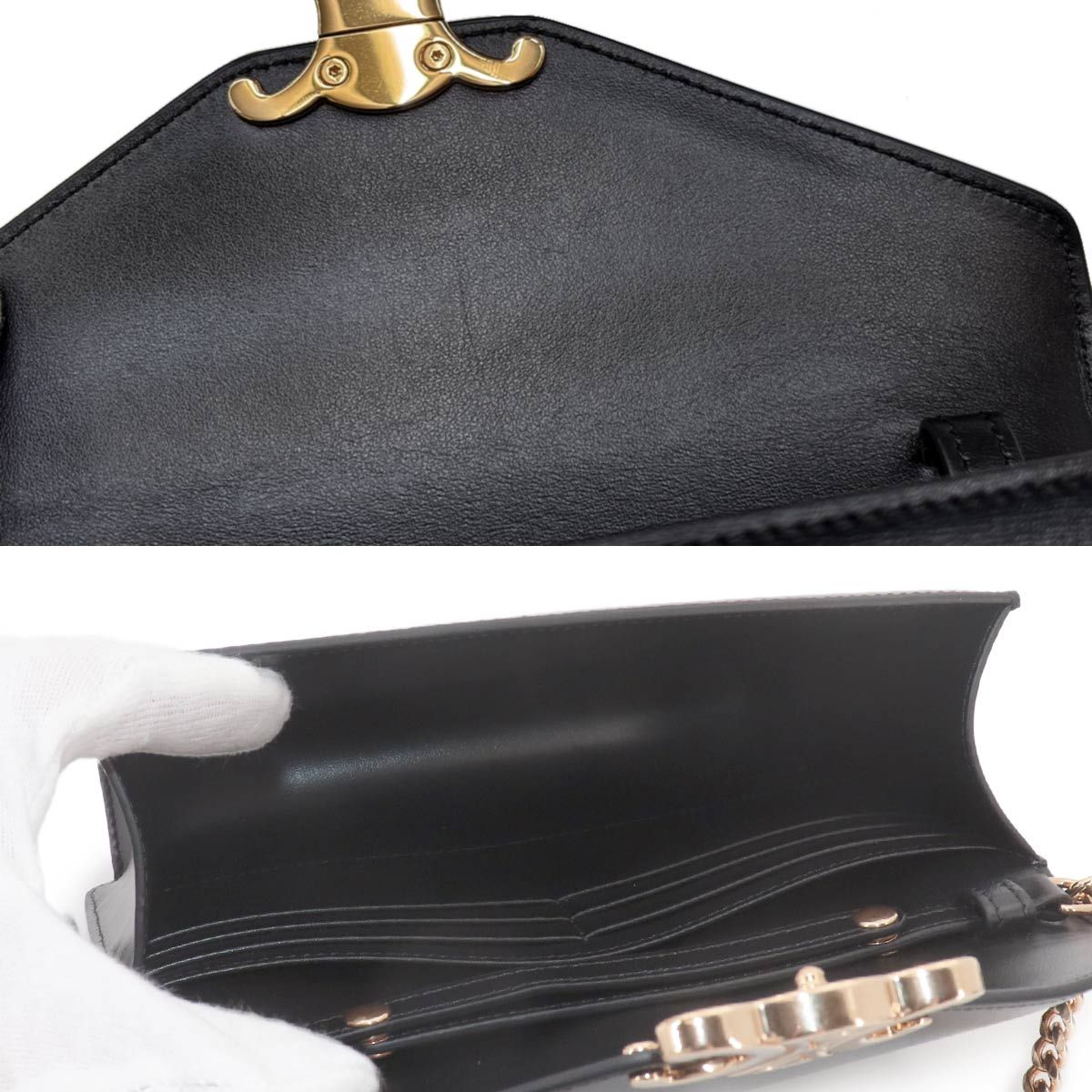 Celine Margo Triomphe Chain Wallet Leather Black Gold Shoulder — view 9