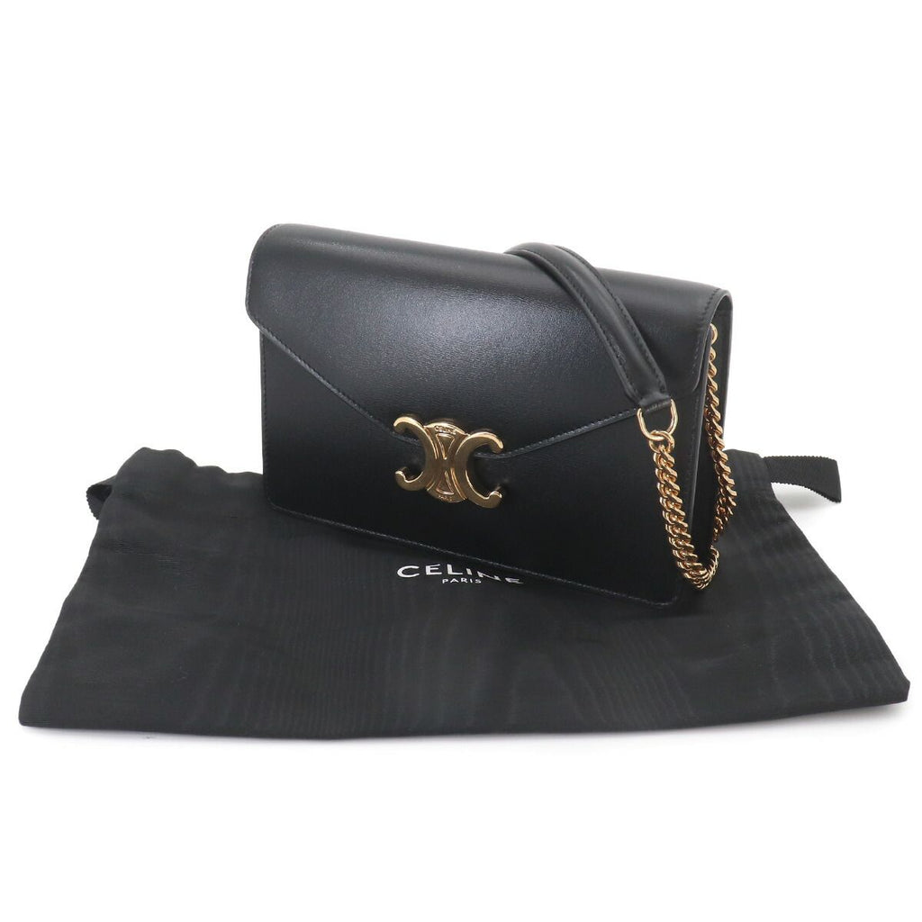 Celine Margo Triomphe Chain Wallet Leather Black Gold Shoulder — view 2