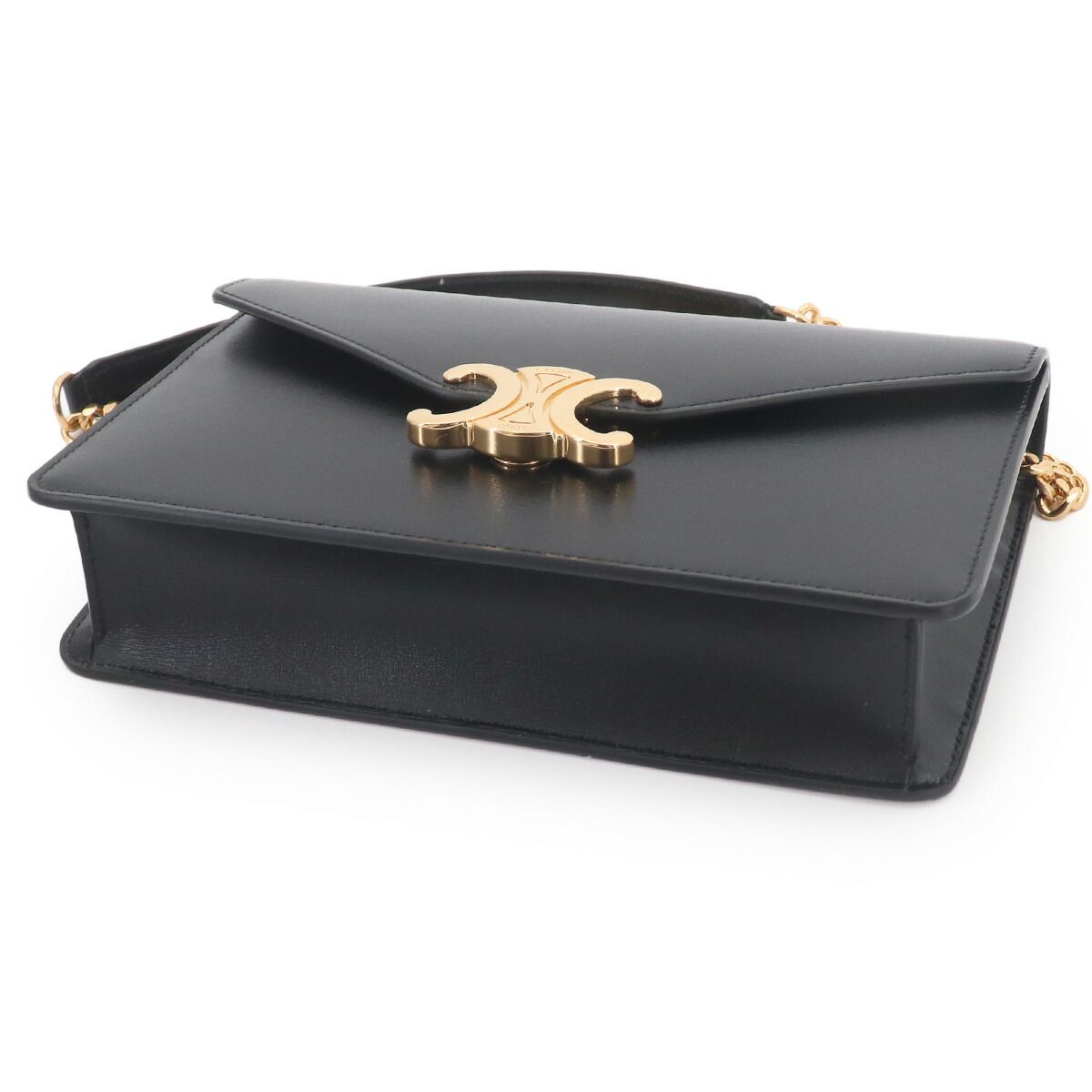 Celine Margo Triomphe Chain Wallet Leather Black Gold Shoulder — view 5