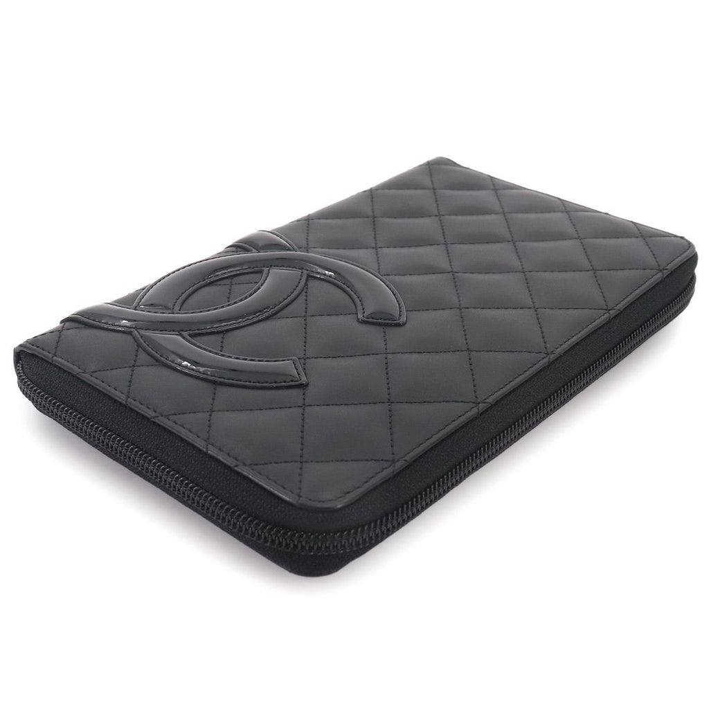 Chanel Cambon Line Zip Around Wallet Calfskin Enamel Black — view 4