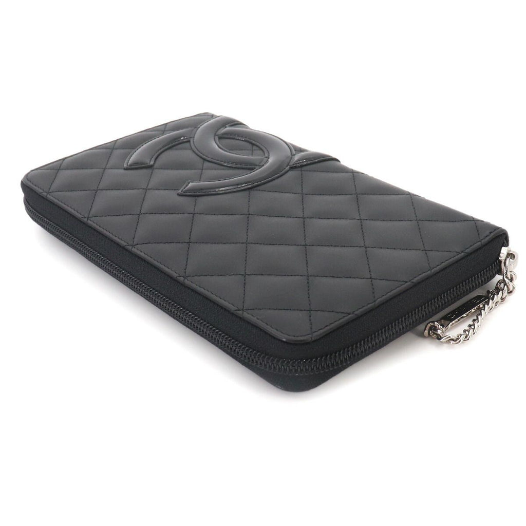 Chanel Cambon Line Zip Around Wallet Calfskin Enamel Black — view 5