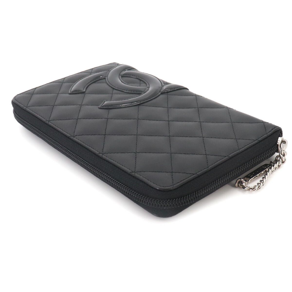 Chanel Cambon Line Zip Around Wallet Calfskin Enamel Black — view 5