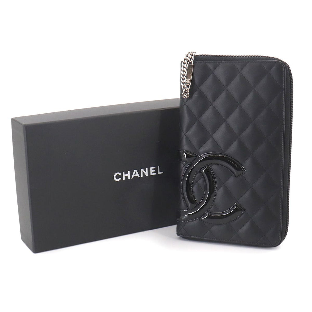 Chanel Cambon Line Zip Around Wallet Calfskin Enamel Black — view 2