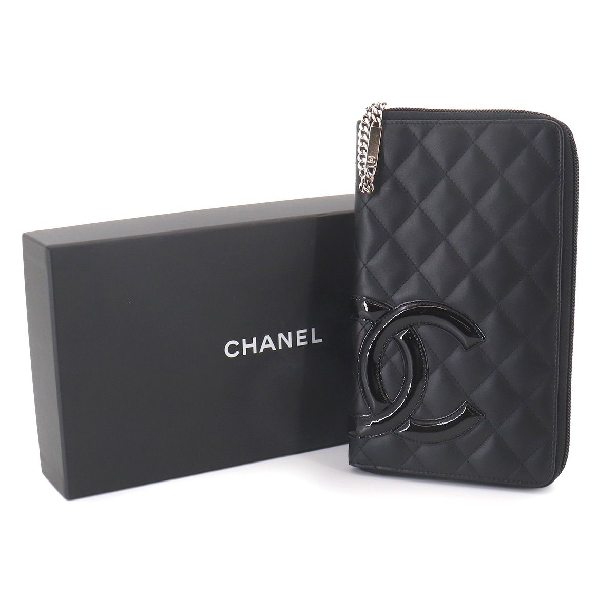 Chanel Cambon Line Zip Around Wallet Calfskin Enamel Black — view 2