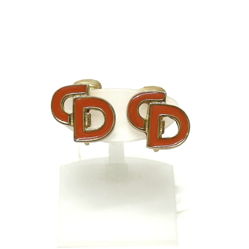 Dior Earrings CD Logo Metal Gold Salmon Pink