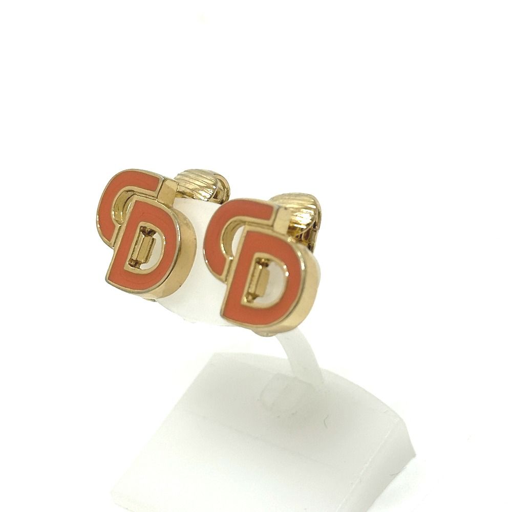 Dior Earrings CD Logo Metal Gold Salmon Pink — view 2