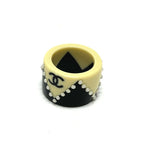 Chanel Ring CC Logo Bicolor Pearl Plastic White Black