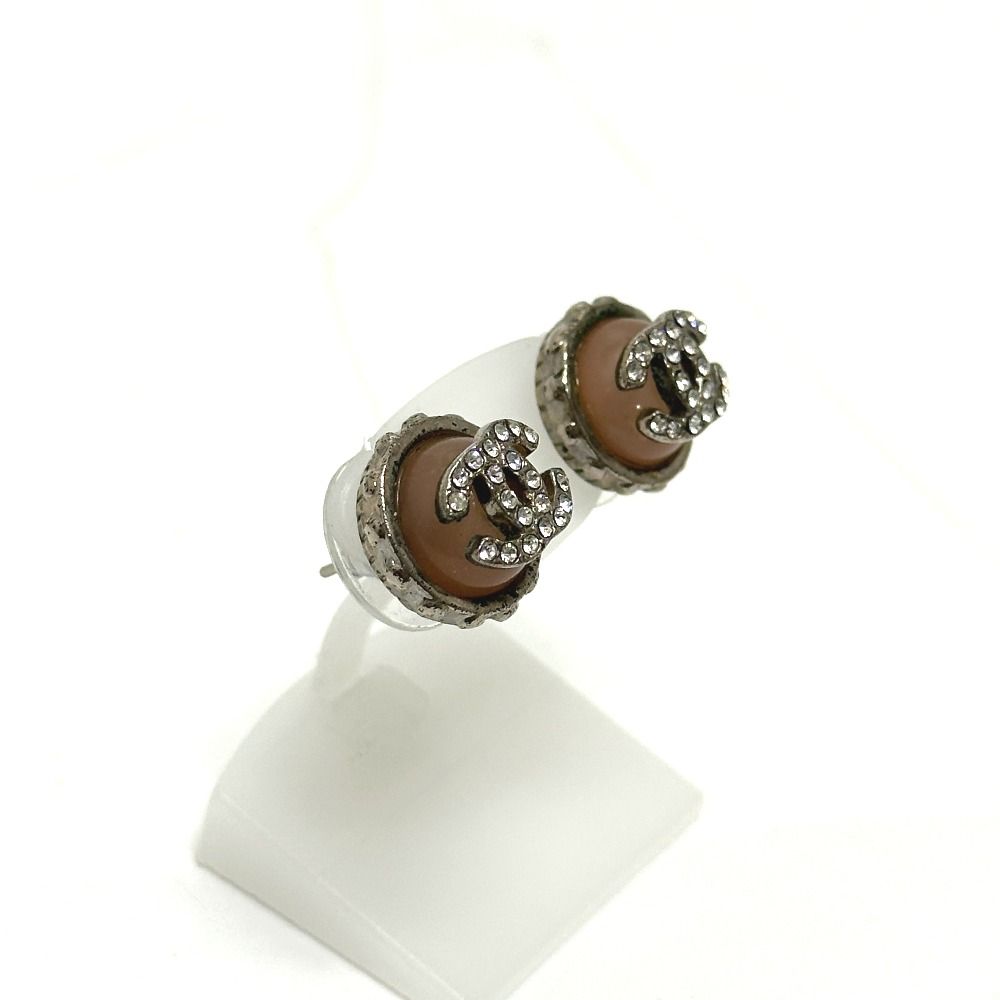 Chanel Earrings 02c Rhinestone CC Logo Metal Pink Silver — view 3