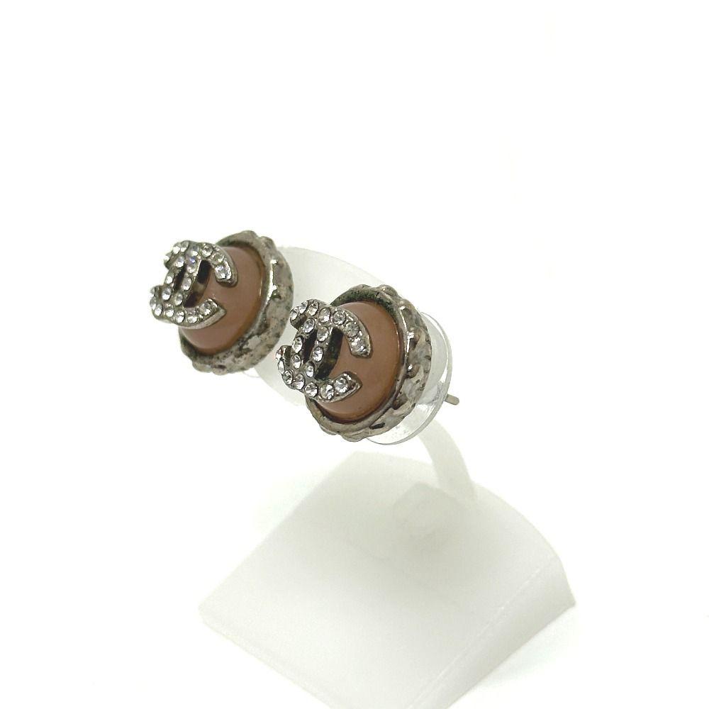 Chanel Earrings 02c Rhinestone CC Logo Metal Pink Silver — view 2