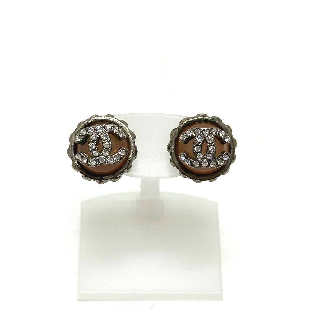 Chanel Earrings 02c Rhinestone CC Logo Metal Pink Silver