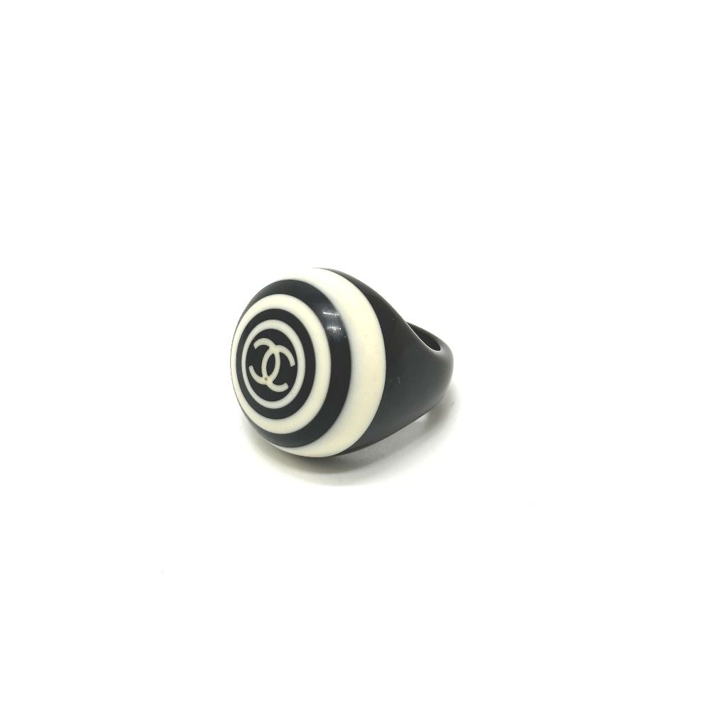 Chanel Ring CC Logo Plastic Black White