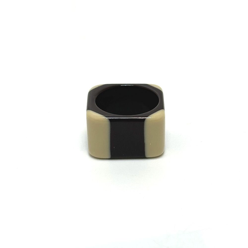 Chanel Ring CC Logo Square Plastic Black White — view 2