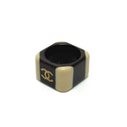 Chanel Ring CC Logo Square Plastic Black White