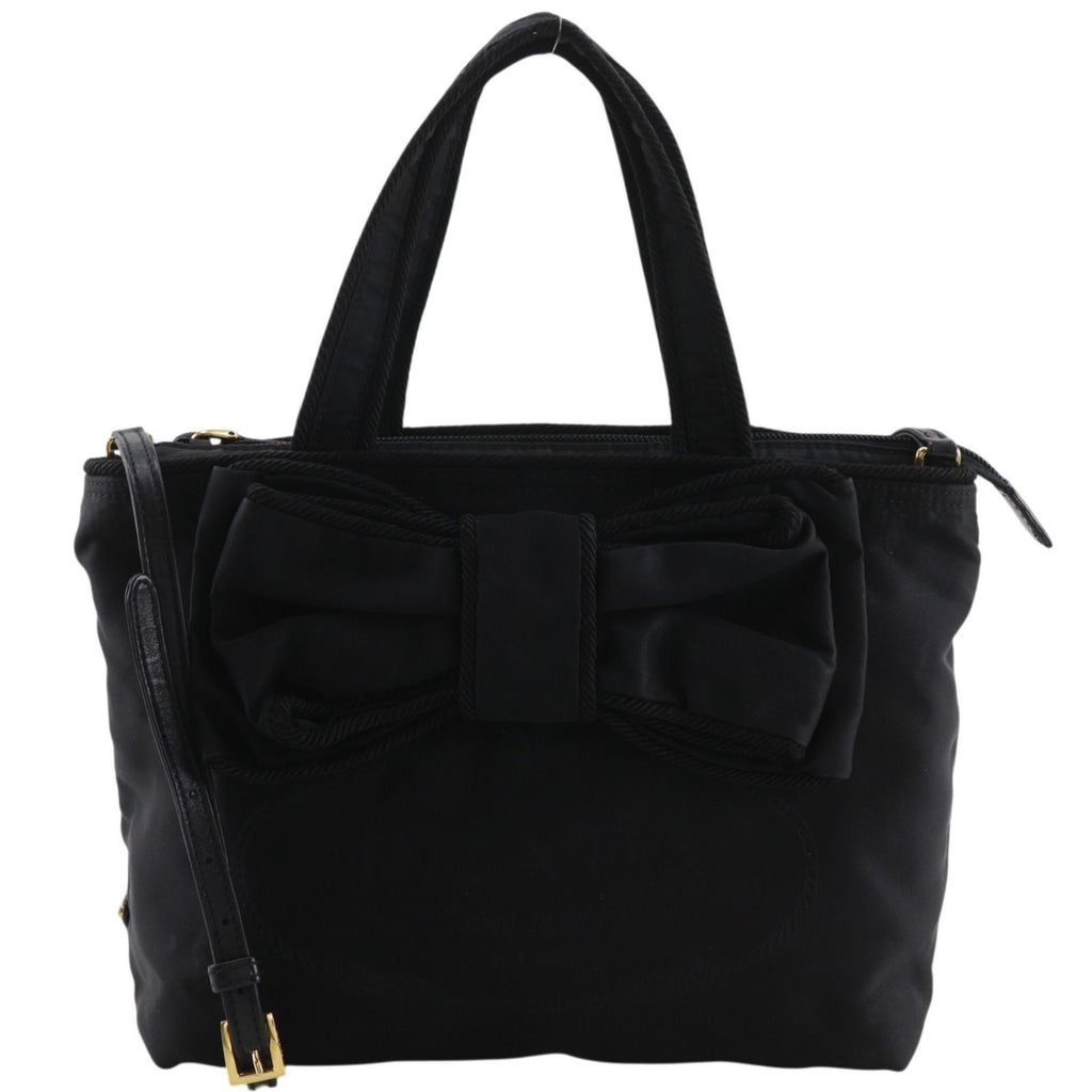 Prada Logo Ribbon 2-Way Shoulder Nylon Black Handbag