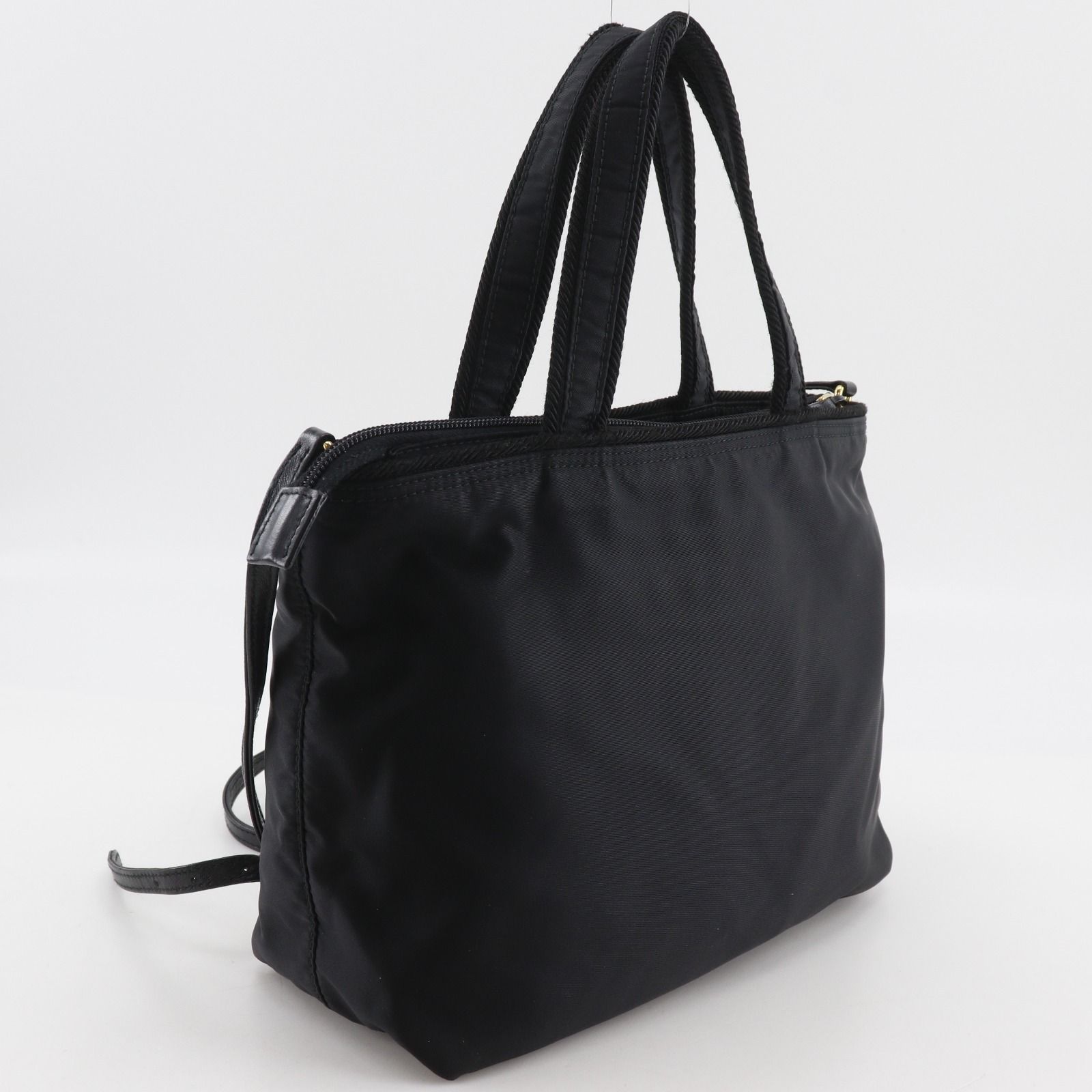 Prada Logo Ribbon 2-Way Shoulder Nylon Black Handbag — view 3