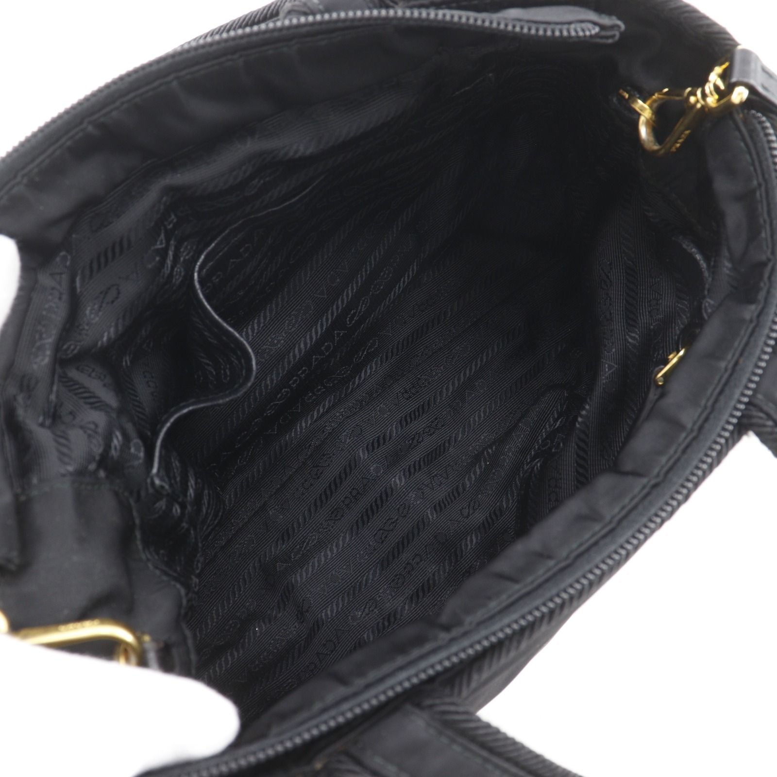Prada Logo Ribbon 2-Way Shoulder Nylon Black Handbag — view 7