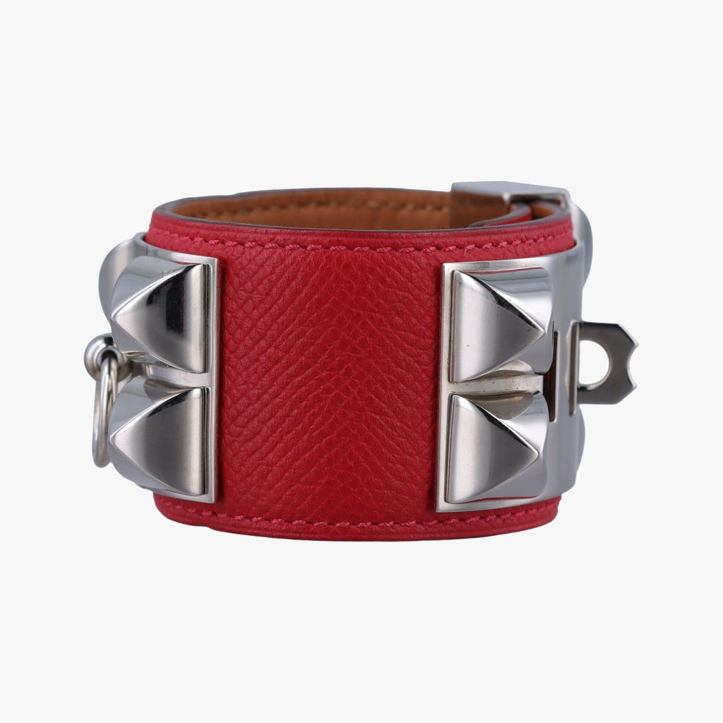 Hermes Collier de Chien Red Silver Leather Si?q Bracelet — view 3
