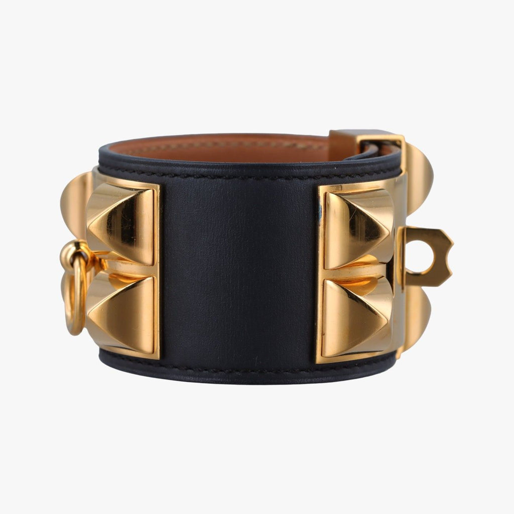 Hermes Collier de Chien Black Gold Leather S?r SI Bracelet — view 3