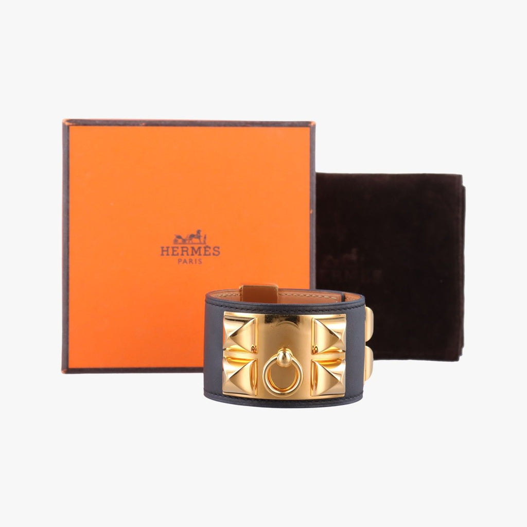 Hermes Collier de Chien Black Gold Leather S?r SI Bracelet — view 4