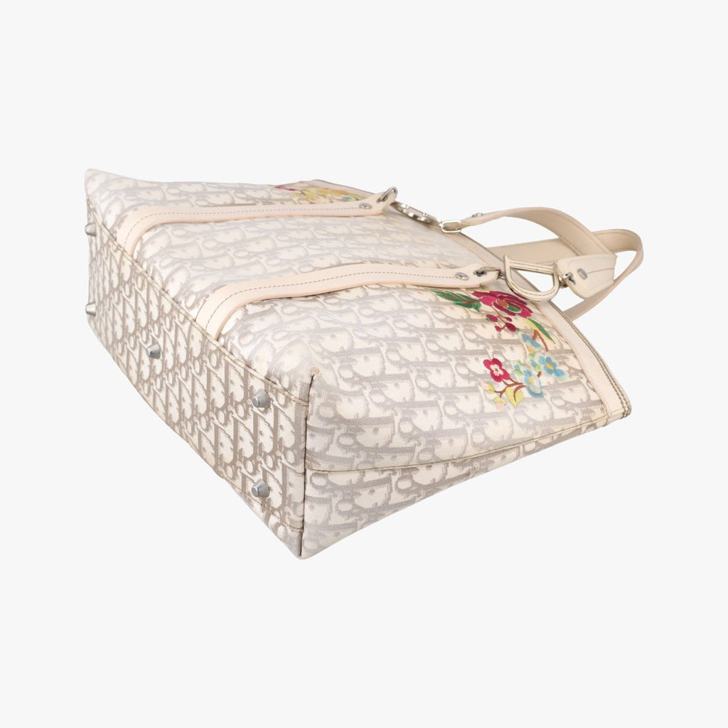 Dior Trotter Flower Line White Beige Multicolor Canvas Leather Handbag — view 4